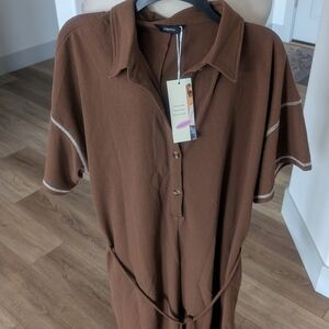 Brown Short-Sleeve Jumpsuit